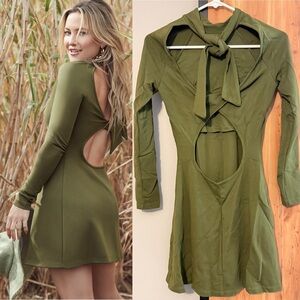 Fabletics Racquel Back Twist Dress Dark Moss XXS